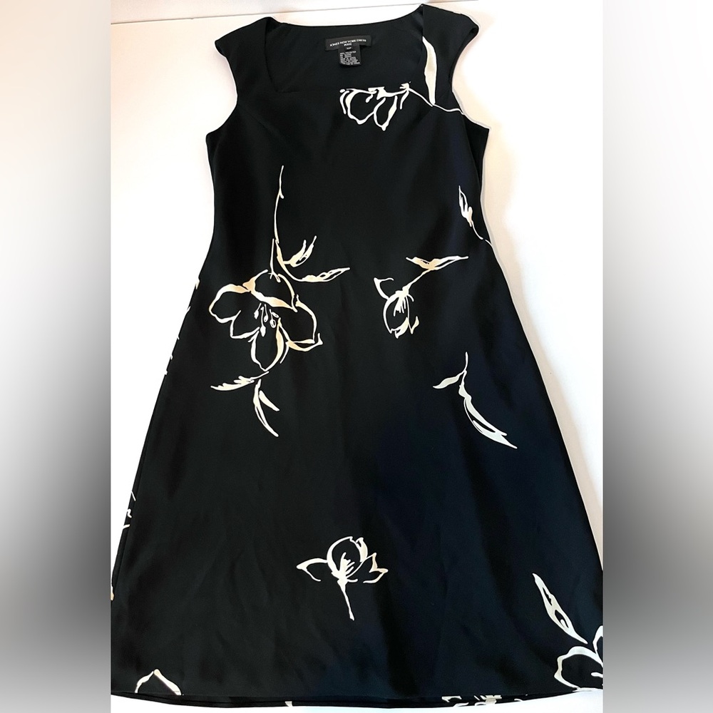 Vintage Y2K Jones New York Black White Floral Sleeveless Sheath Dress Women 12P